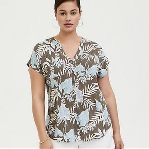 Torrid Dark Taupe & Blue Floral Challis Dolman